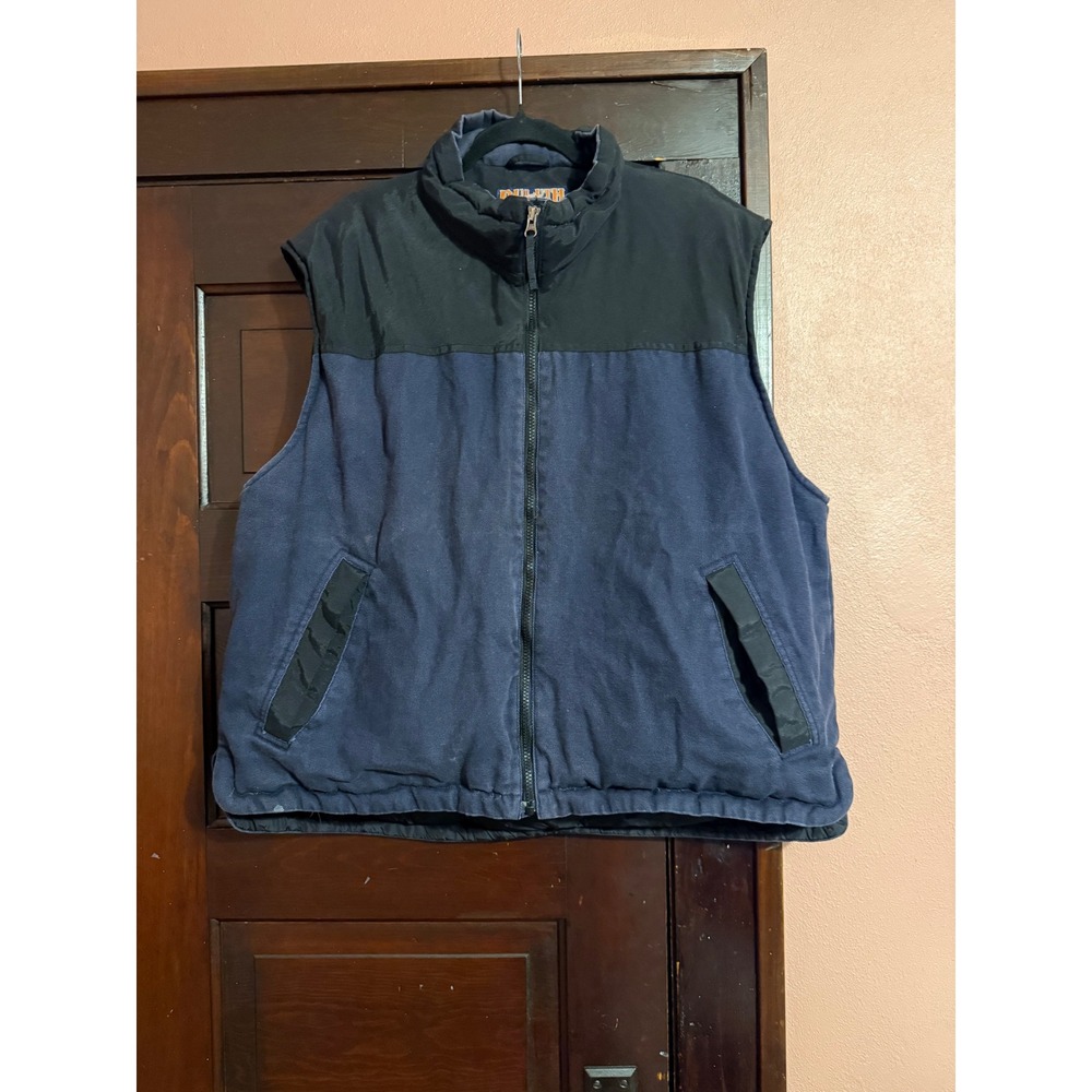 Duluth Trading Co Mens XL Navy Blue Black Down Insulated Canvas Workwear Vest